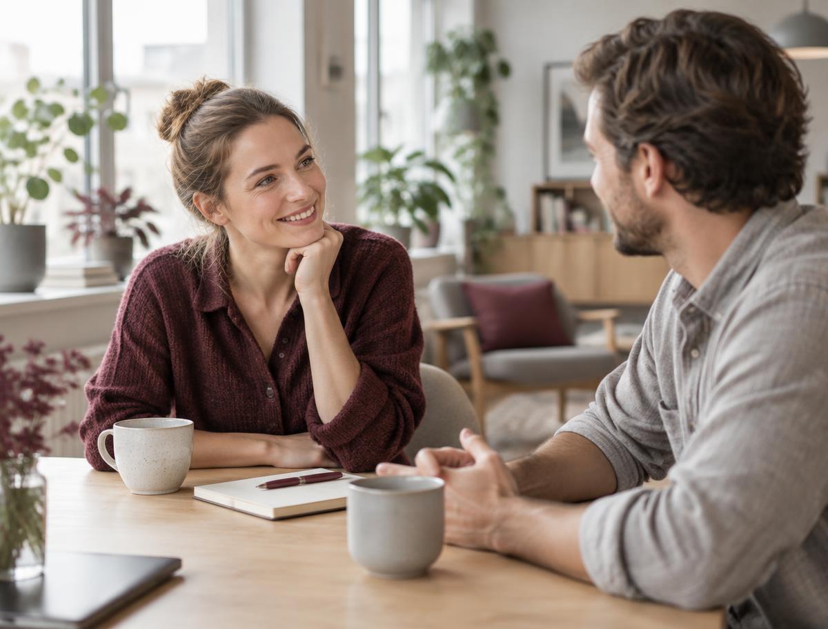 Ett avslappnat samtal över kaffet i ett varmt och ljust kontor